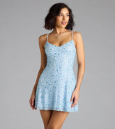 Sparkly Floral Sequin Lace-Up A-Line Mini Dress